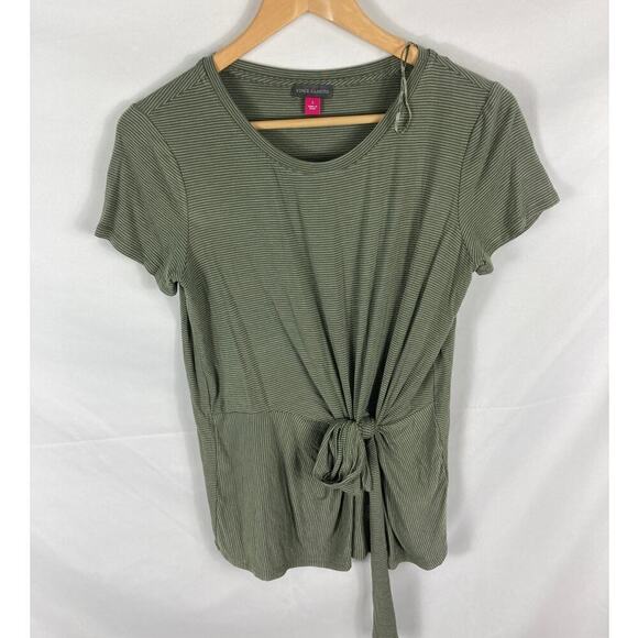 Vince Camuto Green Stripe Short Sleeve Tie Front Top Size Small - Picture 1 of 4